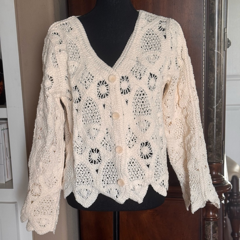 POL Boho Crochet Button Cardigan